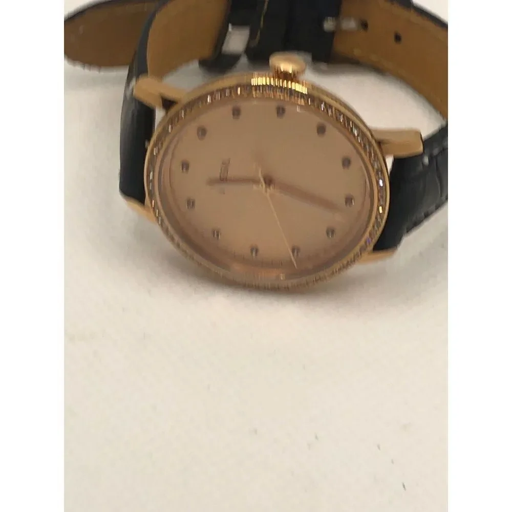 Fossil ES4365 Womens Black Leather Analog Rose Gold Dial Quartz Wrist Watch KS18